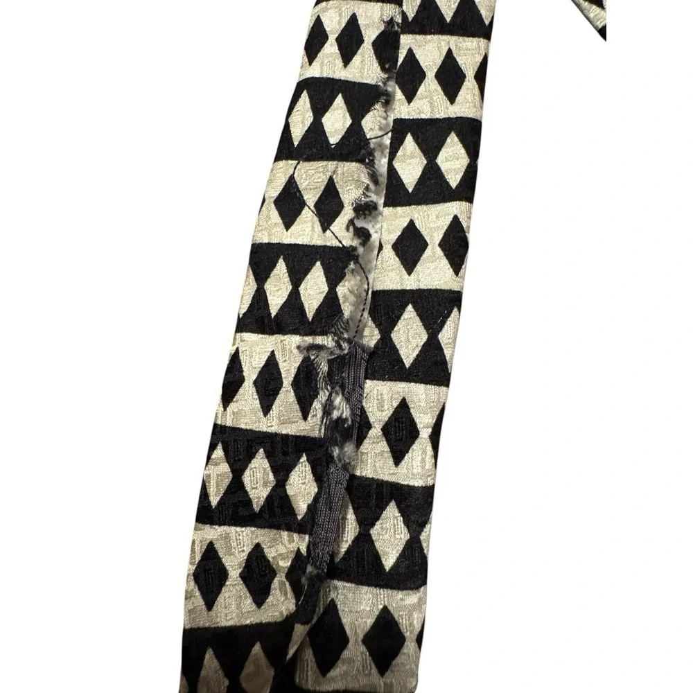 Vintage Tongue‎ Tied Tom McLellon Silk Tie Geometric Black Cream